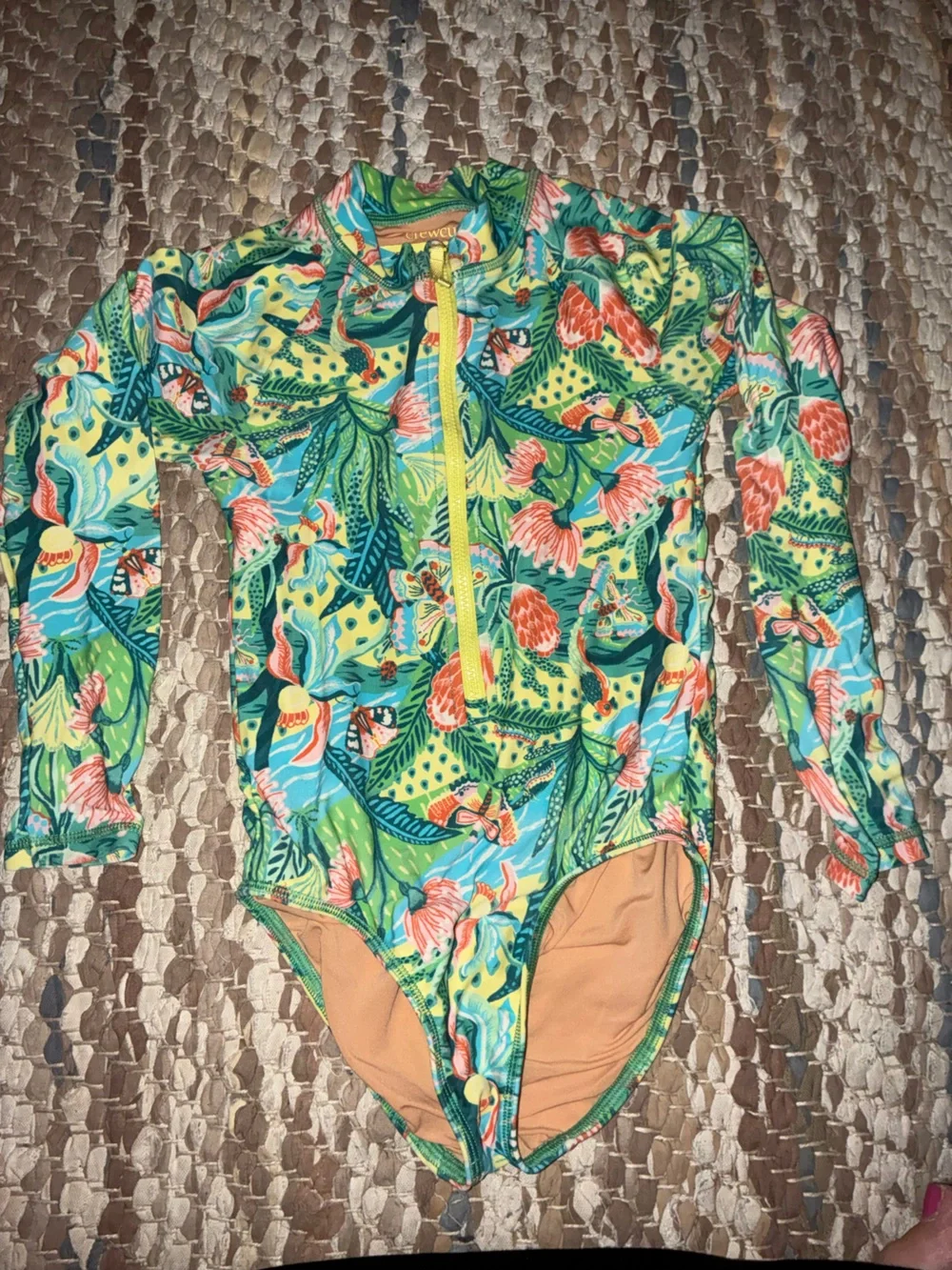 Crewcuts Girls Long-Sleeve Floral Zip Rashguard - Green/Blue/Coral